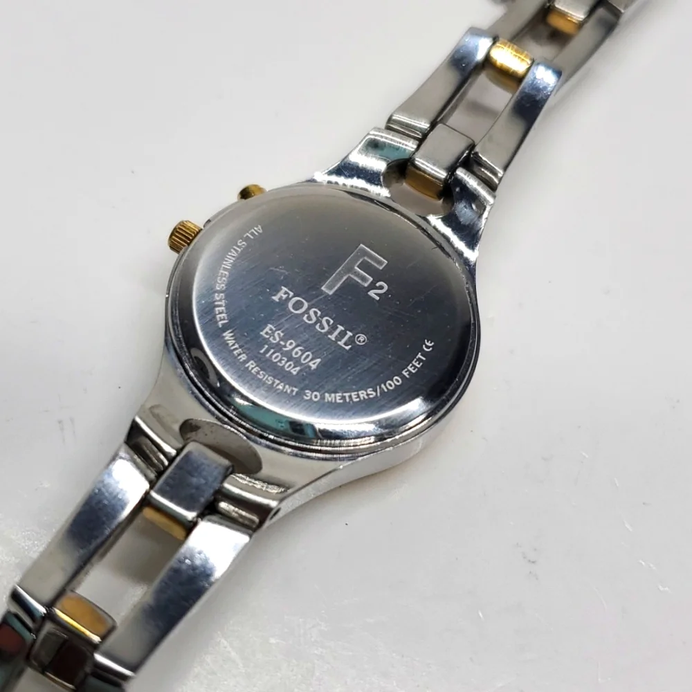 Vintage Fossil F² Watch ES9604 Two Tone Steel Wristband White Face Watch